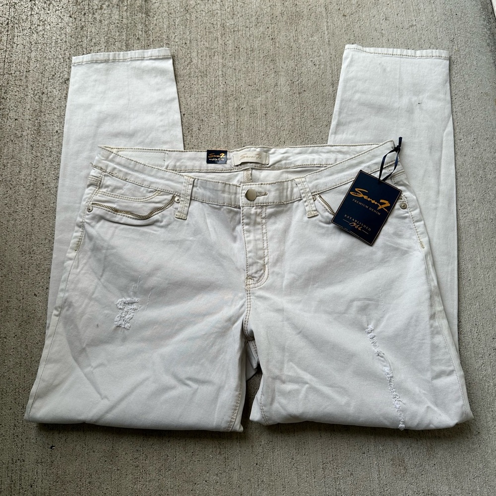 Seven7 Jeans Beige Lightly distressed Pants Cotton Blend size 16